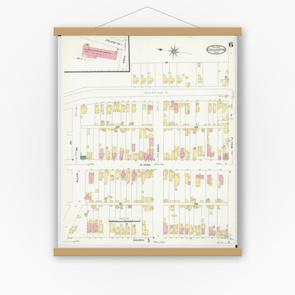 Old map wall art mockup — magnetic wood frame on white wall — Sanborn Fire Insurance Map from Chillicothe, Ross County, Ohio (1909), Sheet #0006
