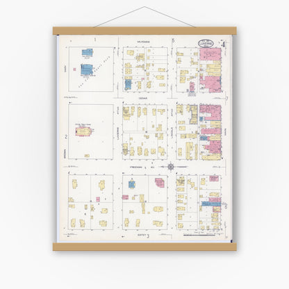 Old map wall art mockup — magnetic wood frame on white wall — Sanborn Fire Insurance Map from Luverne, Rock County, Minnesota (1913), Sheet #0004