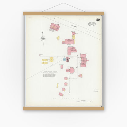 Old map wall art mockup — magnetic wood frame on white wall — Sanborn Fire Insurance Map from Raleigh, Wake County, North Carolina (1903), Sheet #0029
