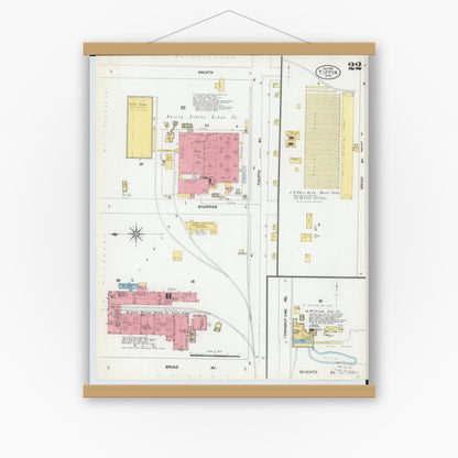 Old map wall art mockup — magnetic wood frame on white wall — Sanborn Fire Insurance Map from Tiffin, Seneca County, Ohio (1901), Sheet #0022