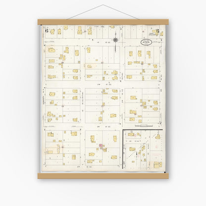 Old map wall art mockup — magnetic wood frame on white wall — Sanborn Fire Insurance Map from Aitkin, Aitkin County, Minnesota (1936), Sheet #0006