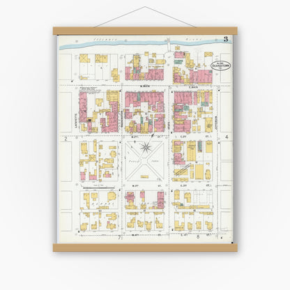 Old map wall art mockup — magnetic wood frame on white wall — Sanborn Fire Insurance Map from Beardstown, Cass County, Illinois (1900), Sheet #0003