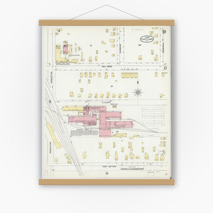 Old map wall art mockup — magnetic wood frame on white wall — Sanborn Fire Insurance Map from Cortland, Cortland County, New York (1897), Sheet #0009