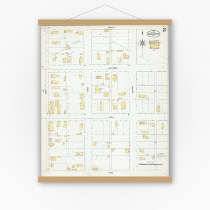 Old map wall art mockup — magnetic wood frame on white wall — Sanborn Fire Insurance Map from Eagle River, Vilas County, Wisconsin (1901), Sheet #0003