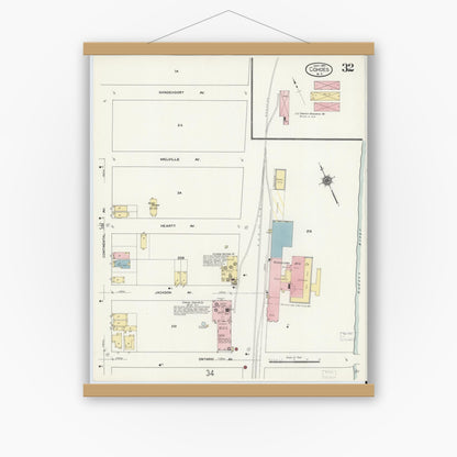 Old map wall art mockup — magnetic wood frame on white wall — Sanborn Fire Insurance Map from Cohoes, Albany County, New York (1910), Sheet #0032