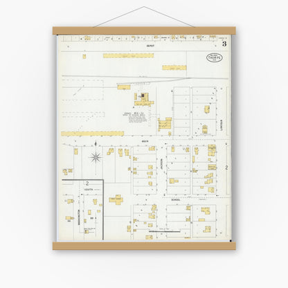 Old map wall art mockup — magnetic wood frame on white wall — Sanborn Fire Insurance Map from Thorpe, Clark County, Wisconsin (1900), Sheet #0003