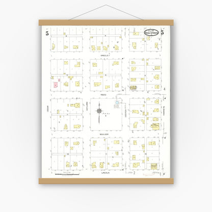 Old map wall art mockup — magnetic wood frame on white wall — Sanborn Fire Insurance Map from Nora Springs, Floyd County, Iowa (1923), Sheet #0005