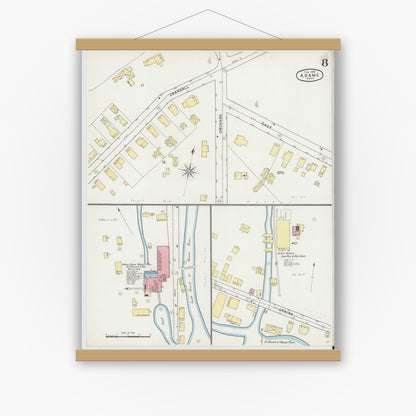 Old map wall art mockup — magnetic wood frame on white wall — Sanborn Fire Insurance Map from Adams, Berkshire County, Massachusetts (1895), Sheet #0008