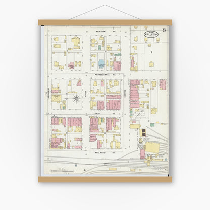 Old map wall art mockup — magnetic wood frame on white wall — Sanborn Fire Insurance Map from Wellston, Jackson County, Ohio (1897), Sheet #0003