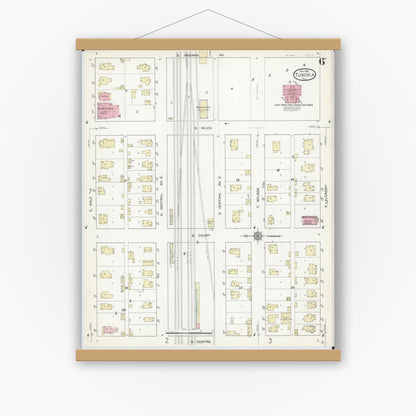 Old map wall art mockup — magnetic wood frame on white wall — Sanborn Fire Insurance Map from Tuscola, Douglas County, Illinois (1914), Sheet #0006