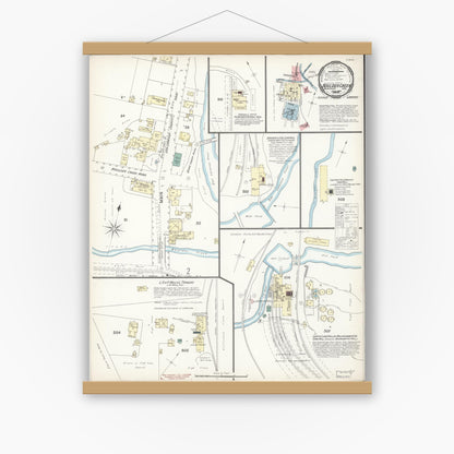 Old map wall art mockup — magnetic wood frame on white wall — Sanborn Fire Insurance Map from Boulder Creek, Santa Cruz County, California (1897), Sheet #0001