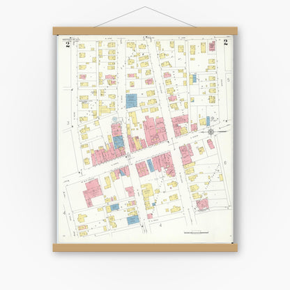 Old map wall art mockup — magnetic wood frame on white wall — Sanborn Fire Insurance Map from Westerville, Franklin County, Ohio (1933), Sheet #0002