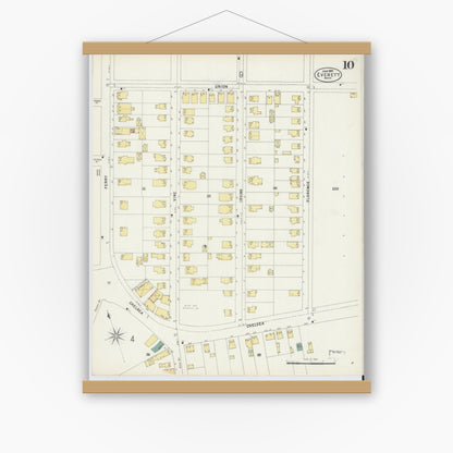 Old map wall art mockup — magnetic wood frame on white wall — Sanborn Fire Insurance Map from Everett, Middlesex County, Massachusetts (1897), Sheet #0010