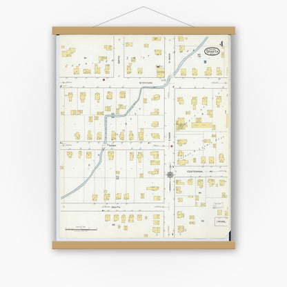 Old map wall art mockup — magnetic wood frame on white wall — Sanborn Fire Insurance Map from Sparta, Kent County, Michigan (1918), Sheet #0004