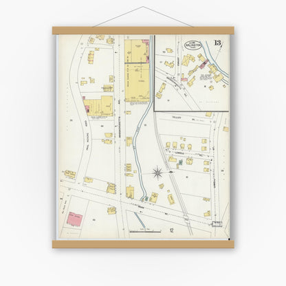 Old map wall art mockup — magnetic wood frame on white wall — Sanborn Fire Insurance Map from Arlington, Middlesex County, Massachusetts (1903), Sheet #0013