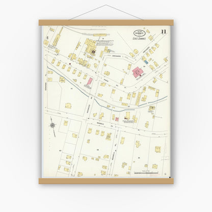 Old map wall art mockup — magnetic wood frame on white wall — Sanborn Fire Insurance Map from Summit, Union County, New Jersey (1911), Sheet #0011
