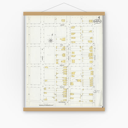 Old map wall art mockup — magnetic wood frame on white wall — Sanborn Fire Insurance Map from Marysville, Perry County, Pennsylvania (1905), Sheet #0004