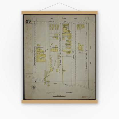 Old map wall art mockup — magnetic wood frame on white wall — Sanborn Fire Insurance Map from Atlantic City, Atlantic County, New Jersey (1886), Sheet #0029
