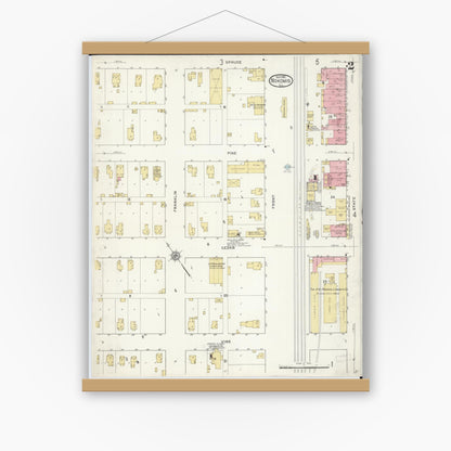 Old map wall art mockup — magnetic wood frame on white wall — Sanborn Fire Insurance Map from Nokomis, Montgomery County, Illinois (1912), Sheet #0002