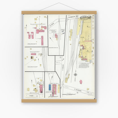 Old map wall art mockup — magnetic wood frame on white wall — Sanborn Fire Insurance Map from Edwardsville, Madison County, Illinois (1921), Sheet #0017