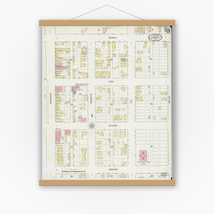 Old map wall art mockup — magnetic wood frame on white wall — Sanborn Fire Insurance Map from Garrett, De Kalb County, Indiana (1895), Sheet #0003