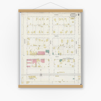 Old map wall art mockup — magnetic wood frame on white wall — Sanborn Fire Insurance Map from Colfax, McLean County, Illinois (1893), Sheet #0002