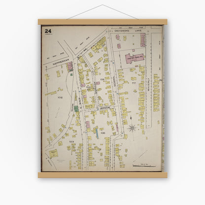 Old map wall art mockup — magnetic wood frame on white wall — Sanborn Fire Insurance Map from Yonkers, Westchester County, New York (1886), Sheet #0024