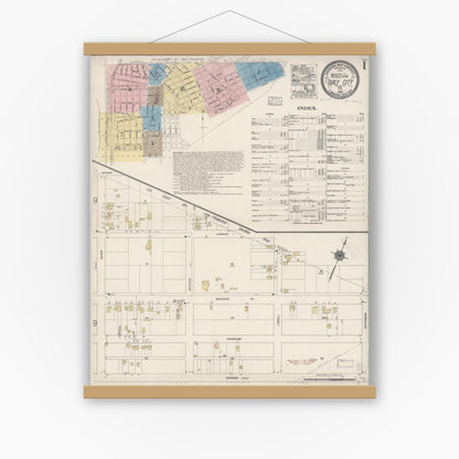 Old map wall art mockup — magnetic wood frame on white wall — Sanborn Fire Insurance Map from Daly City, San Mateo County, California (1918) - Complete Map Set