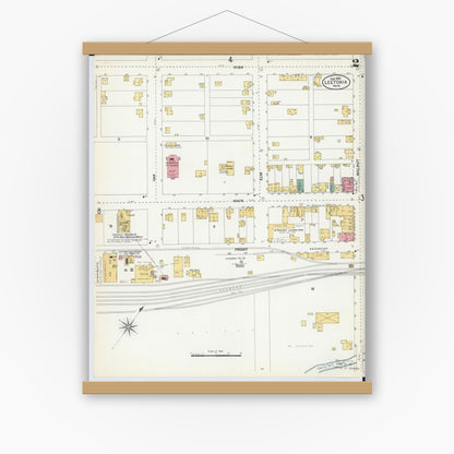 Old map wall art mockup — magnetic wood frame on white wall — Sanborn Fire Insurance Map from Leetonia, Columbiana County, Ohio (1903), Sheet #0002