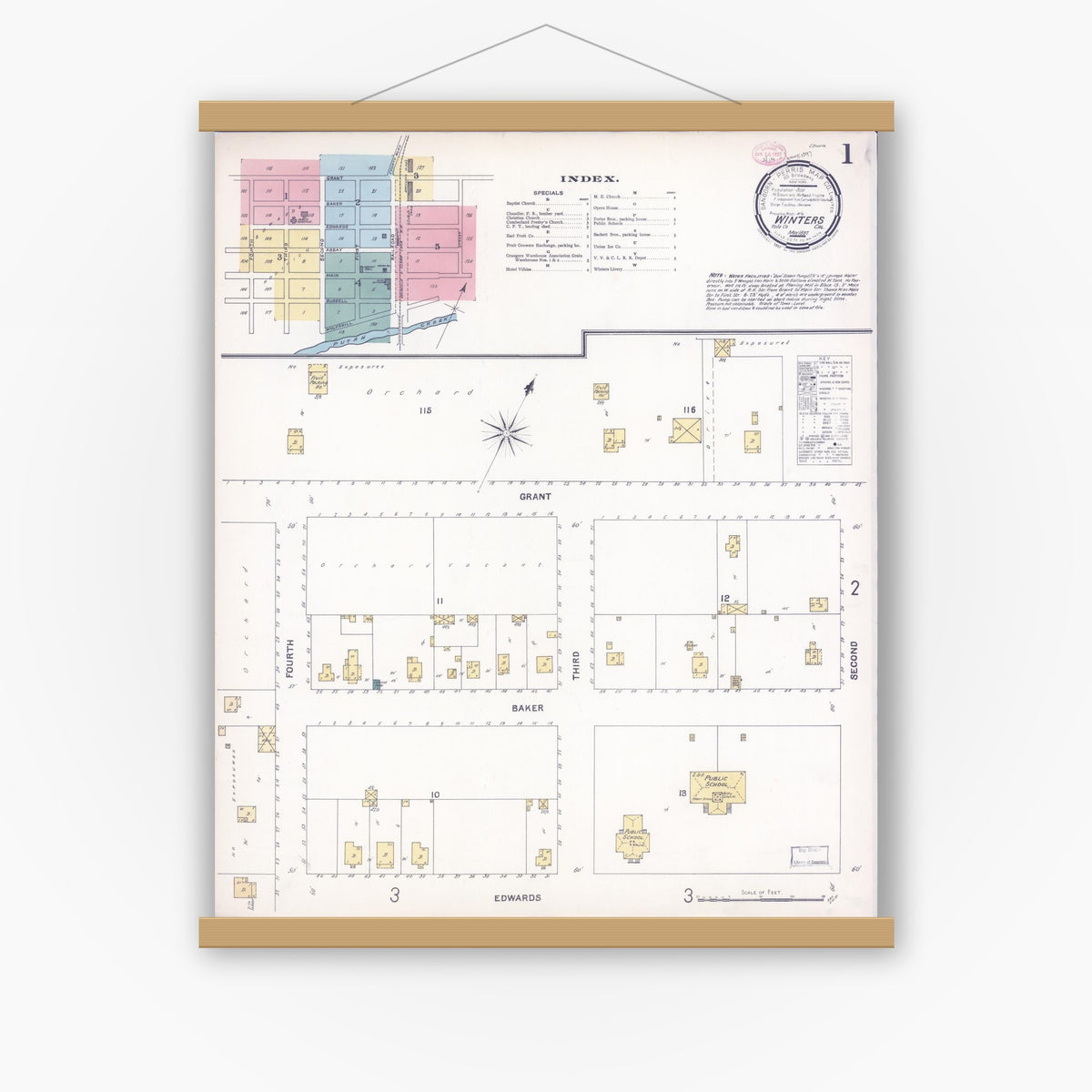 Old map wall art mockup — magnetic wood frame on white wall — Sanborn Fire Insurance Map from Winters, Yolo County, California (1897) - Complete Map Set