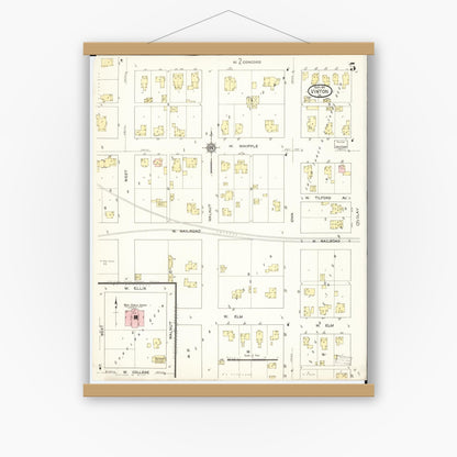 Old map wall art mockup — magnetic wood frame on white wall — Sanborn Fire Insurance Map from Vinton, Benton County, Iowa (1913), Sheet #0005