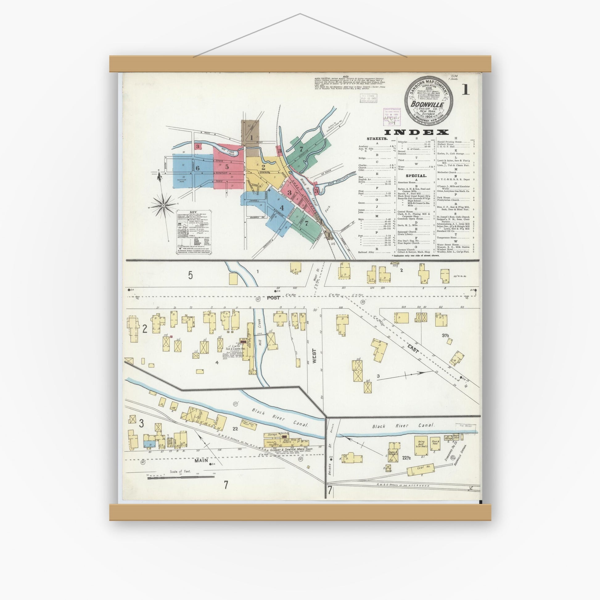 Old map wall art mockup — magnetic wood frame on white wall — Sanborn Fire Insurance Map from Boonville, Oneida County, New York (1904) - Complete Map Set