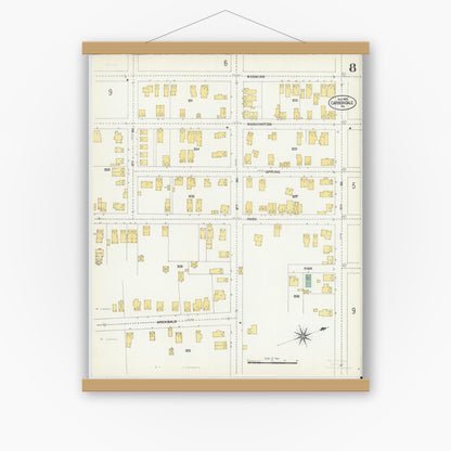 Old map wall art mockup — magnetic wood frame on white wall — Sanborn Fire Insurance Map from Carbondale, Lackawanna County, Pennsylvania (1903), Sheet #0008