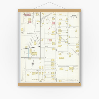 Old map wall art mockup — magnetic wood frame on white wall — Sanborn Fire Insurance Map from Stroudsburg, Monroe County, Pennsylvania (1912), Sheet #0011