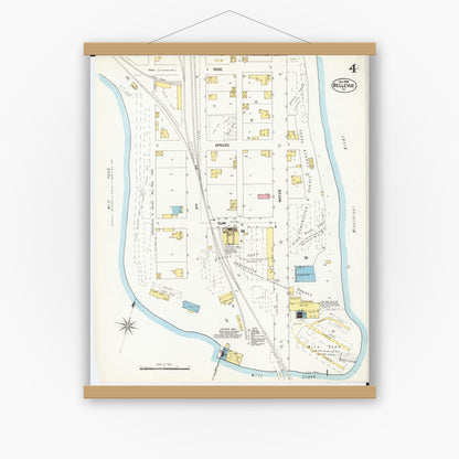 Old map wall art mockup — magnetic wood frame on white wall — Sanborn Fire Insurance Map from Bellevue, Jackson County, Iowa (1902), Sheet #0004