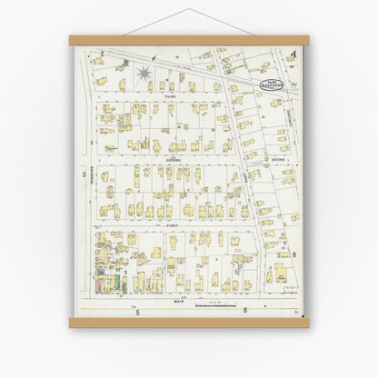 Old map wall art mockup — magnetic wood frame on white wall — Sanborn Fire Insurance Map from Riverhead, Suffolk County, New York (1897), Sheet #0004
