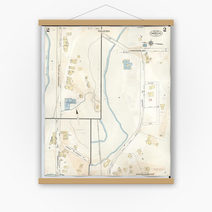 Old map wall art mockup — magnetic wood frame on white wall — Sanborn Fire Insurance Map from Waialua, Honolulu County, Hawaii (1957), Sheet #0002