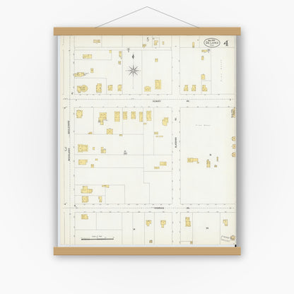 Old map wall art mockup — magnetic wood frame on white wall — Sanborn Fire Insurance Map from De Land, Volusia County, Florida (1903), Sheet #0004
