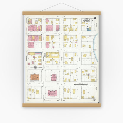 Old map wall art mockup — magnetic wood frame on white wall — Sanborn Fire Insurance Map from Jackson, Jackson County, Minnesota (1917), Sheet #0003