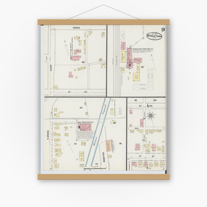 Old map wall art mockup — magnetic wood frame on white wall — Sanborn Fire Insurance Map from Middletown, Butler County, Ohio (1890), Sheet #0009