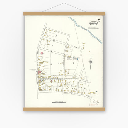 Old map wall art mockup — magnetic wood frame on white wall — Sanborn Fire Insurance Map from Englishtown, Monmouth County, New Jersey (1921), Sheet #0002