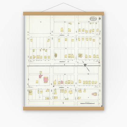 Old map wall art mockup — magnetic wood frame on white wall — Sanborn Fire Insurance Map from Windber, Somerset County, Pennsylvania (1910), Sheet #0009