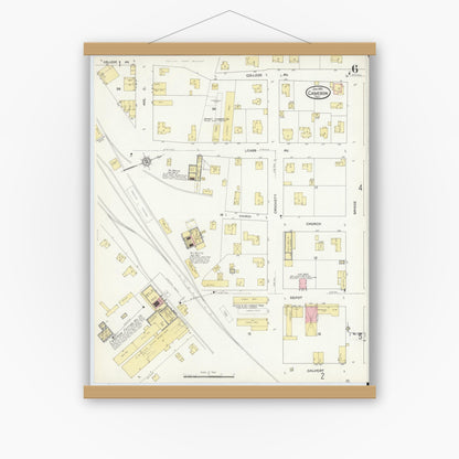 Old map wall art mockup — magnetic wood frame on white wall — Sanborn Fire Insurance Map from Cameron, Milam County, Texas (1912), Sheet #0006