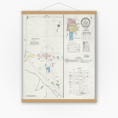 Old map wall art mockup — magnetic wood frame on white wall — Sanborn Fire Insurance Map from Topton, Berks County, Pennsylvania (1947), Sheet #0001