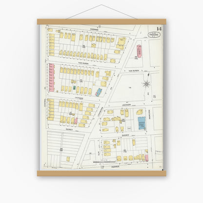 Old map wall art mockup — magnetic wood frame on white wall — Sanborn Fire Insurance Map from Passaic, Passaic County, New Jersey (1903), Sheet #0014