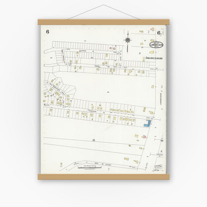 Old map wall art mockup — magnetic wood frame on white wall — Sanborn Fire Insurance Map from Longmeadow, Hampden County, Massachusetts (1924), Sheet #0006