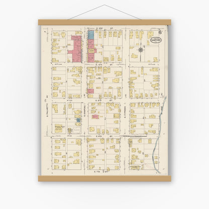 Old map wall art mockup — magnetic wood frame on white wall — Sanborn Fire Insurance Map from Sanford, Seminole County, Florida (1922), Sheet #0006