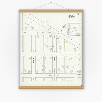 Old map wall art mockup — magnetic wood frame on white wall — Sanborn Fire Insurance Map from Hereford, Deaf Smith County, Texas (1920), Sheet #0007