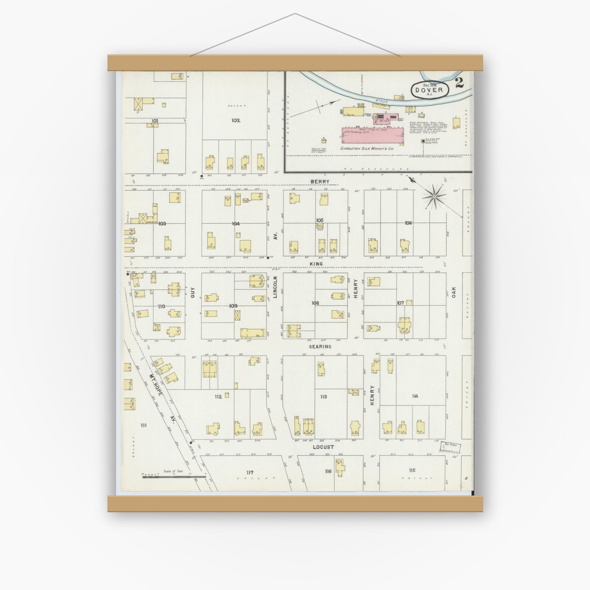 Old map wall art mockup — magnetic wood frame on white wall — Sanborn Fire Insurance Map from Dover, Morris County, New Jersey (1896) - Complete Map Set
