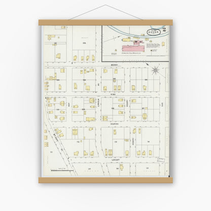 Old map wall art mockup — magnetic wood frame on white wall — Sanborn Fire Insurance Map from Dover, Morris County, New Jersey (1896) - Complete Map Set